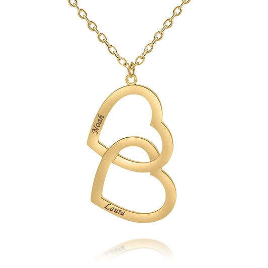 Personalized Double Heart Necklace with Two Names