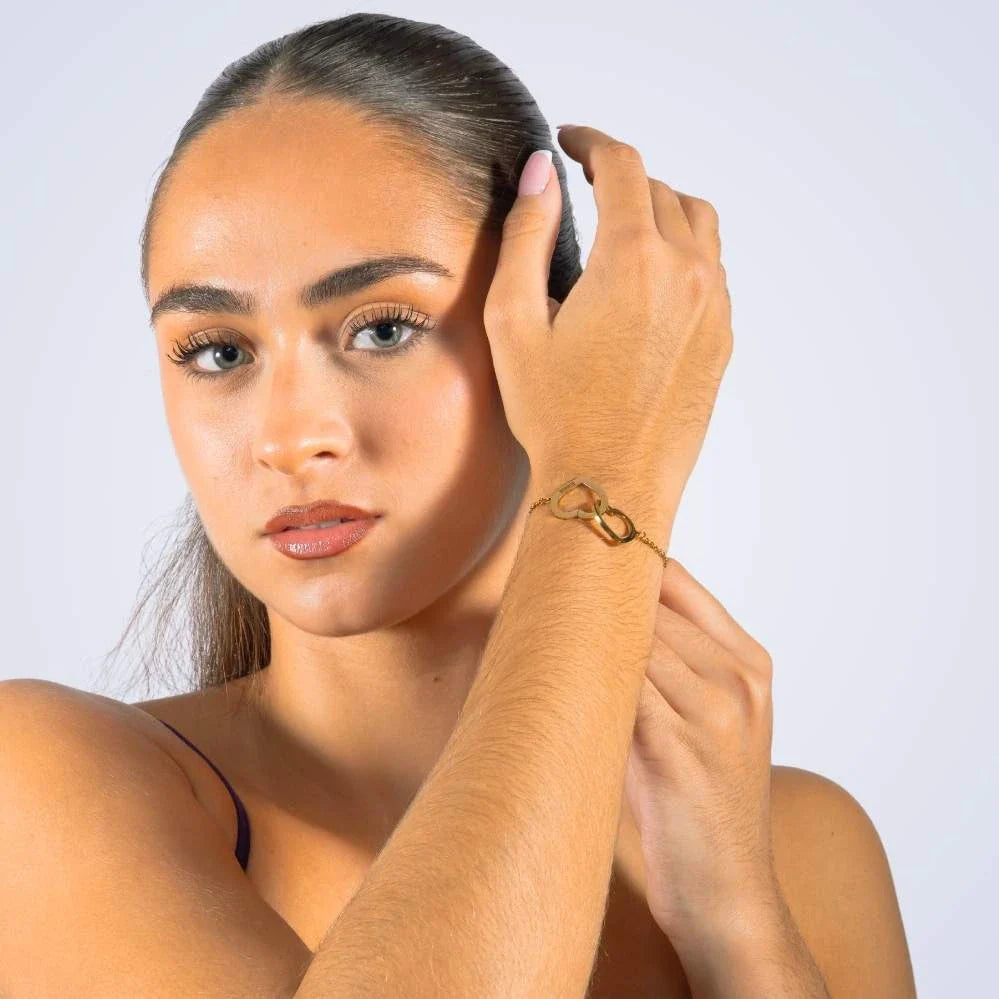 Personalized Interlocking Double Heart Bracelet