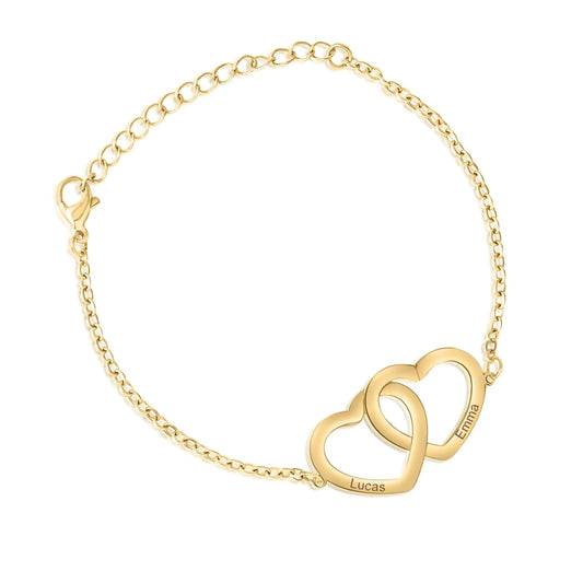 Personalized Interlocking Double Heart Bracelet