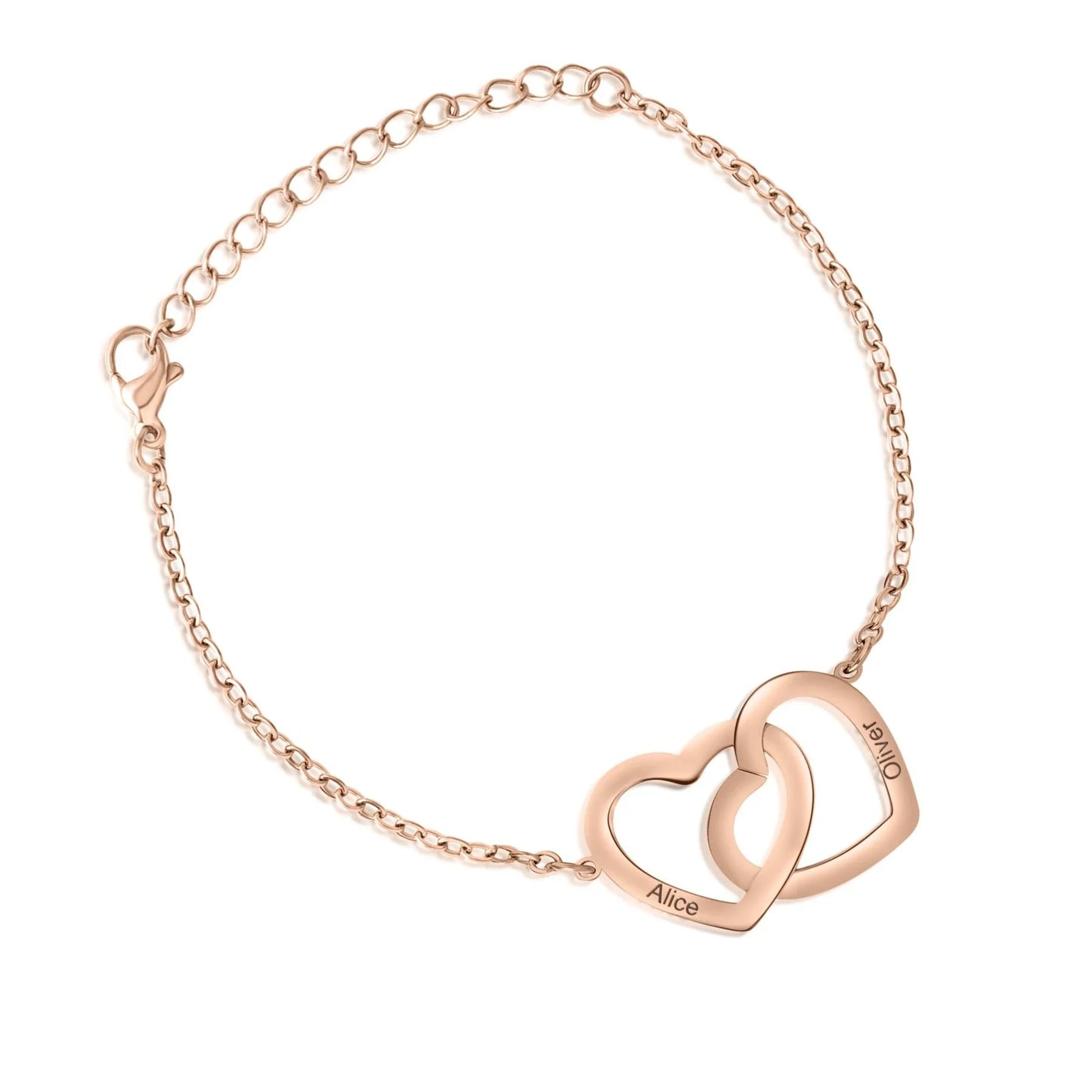 Personalized Interlocking Double Heart Bracelet