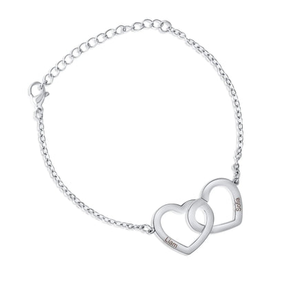 Personalized Interlocking Double Heart Bracelet
